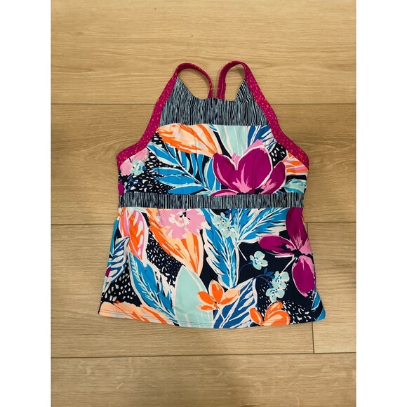 Athleta Girl Tankini Top Swimsuit Multi-Color Floral Tropical Print XXL 16 - Picture 1 of 6